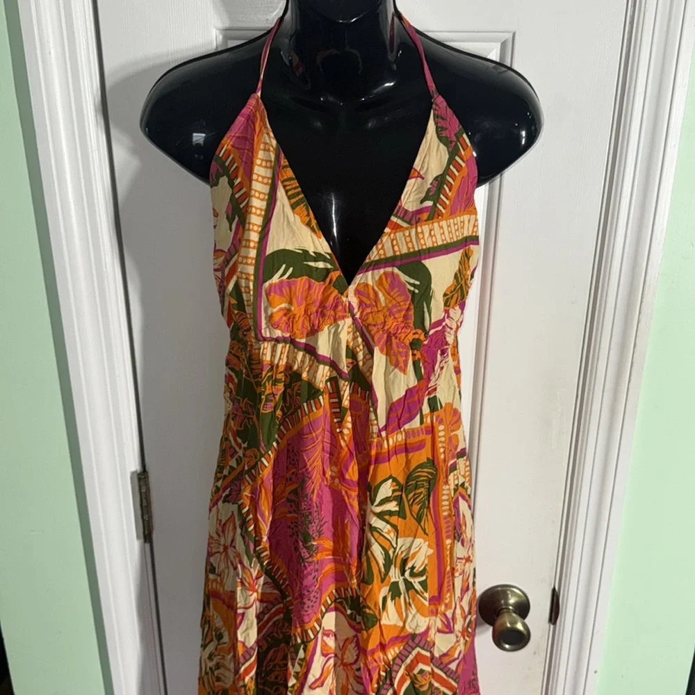 Favela Hype Pink Floral Halter Hi-Lo Dress Brazilian DesignerTropical Size Small - Picture 2 of 13